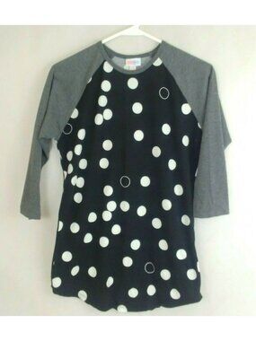 LuLaRoe Randy Shirt Black With White Polka Dots & Gray Sleeves Size XS